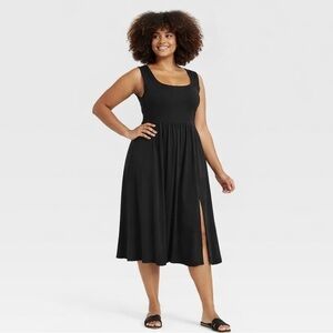 A New Day Knit Ballet Midi Sleeveless Dress Black Size S